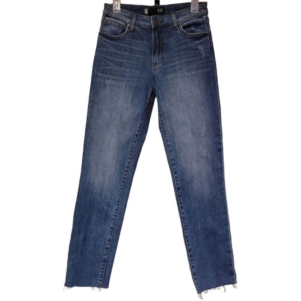 Kut from the Kloth REESE High Rise Ankle Straight Denim Jeans Raw Hem Size 0 29W